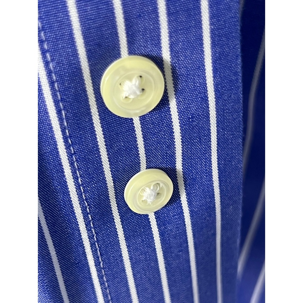 Brooks Brothers 346 Mens 17-4/5 Blue White Stripe Non-Iron Cotton Dress Shirt - Picture 10 of 13